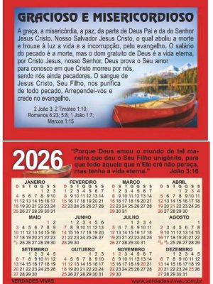 Pacote com 50 Calendários de Bolso 2026 (8,5x6cm)